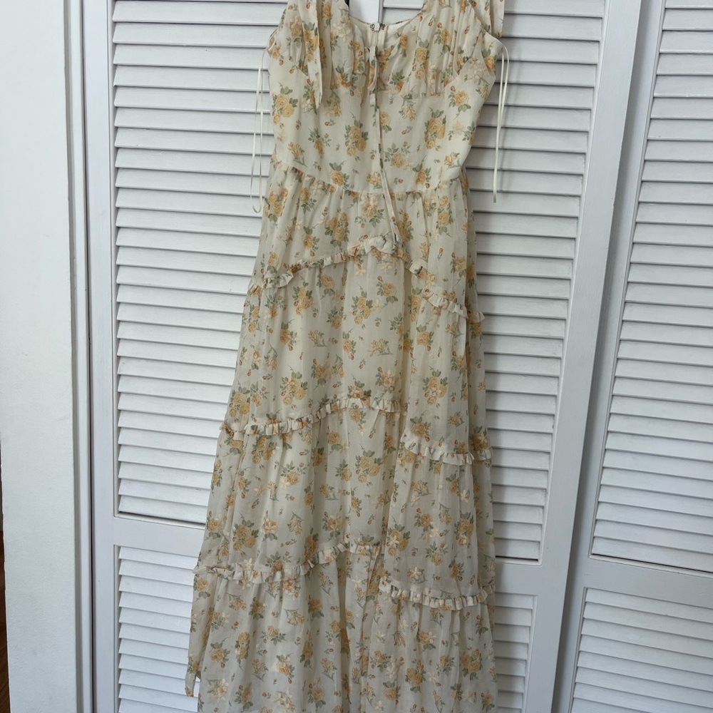Storia Cream Ruffled Tie Front Maxi Dress